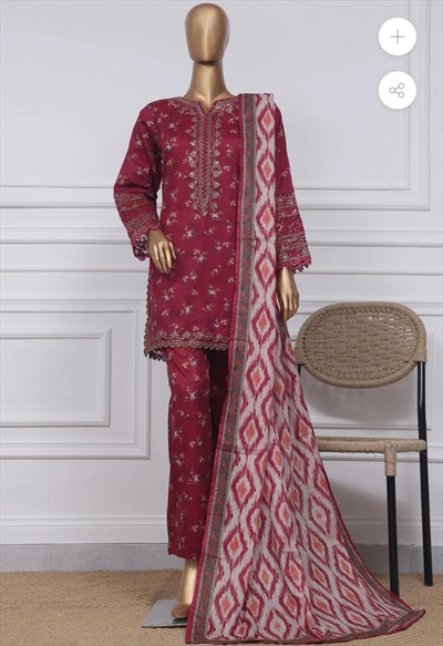 صورة 3 3 PCs embroided lawn dress stitched