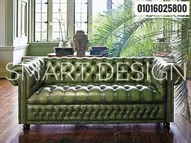 صورة - Classy ​​classic reception sofa كنبة استقبال كلاسيك راقي خشب زان جلد كابوتنيه